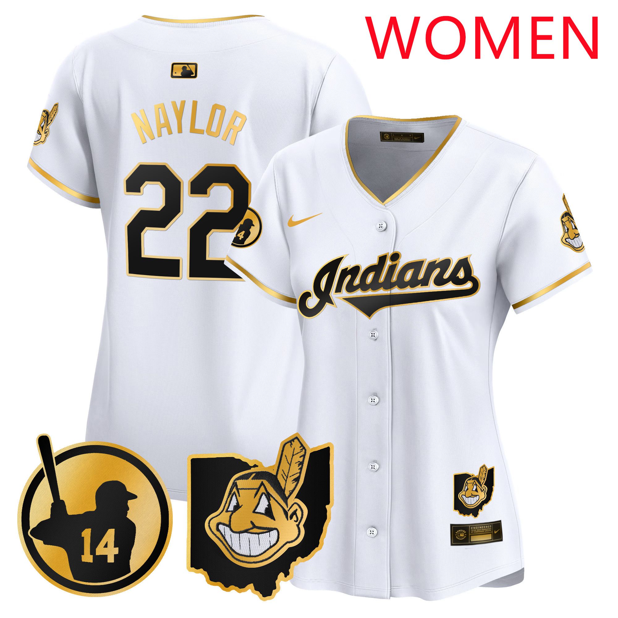 Women Cleveland Indians 22 Naylor White Nike 2025 Patch Vapor Premier Limited MLB Jersey